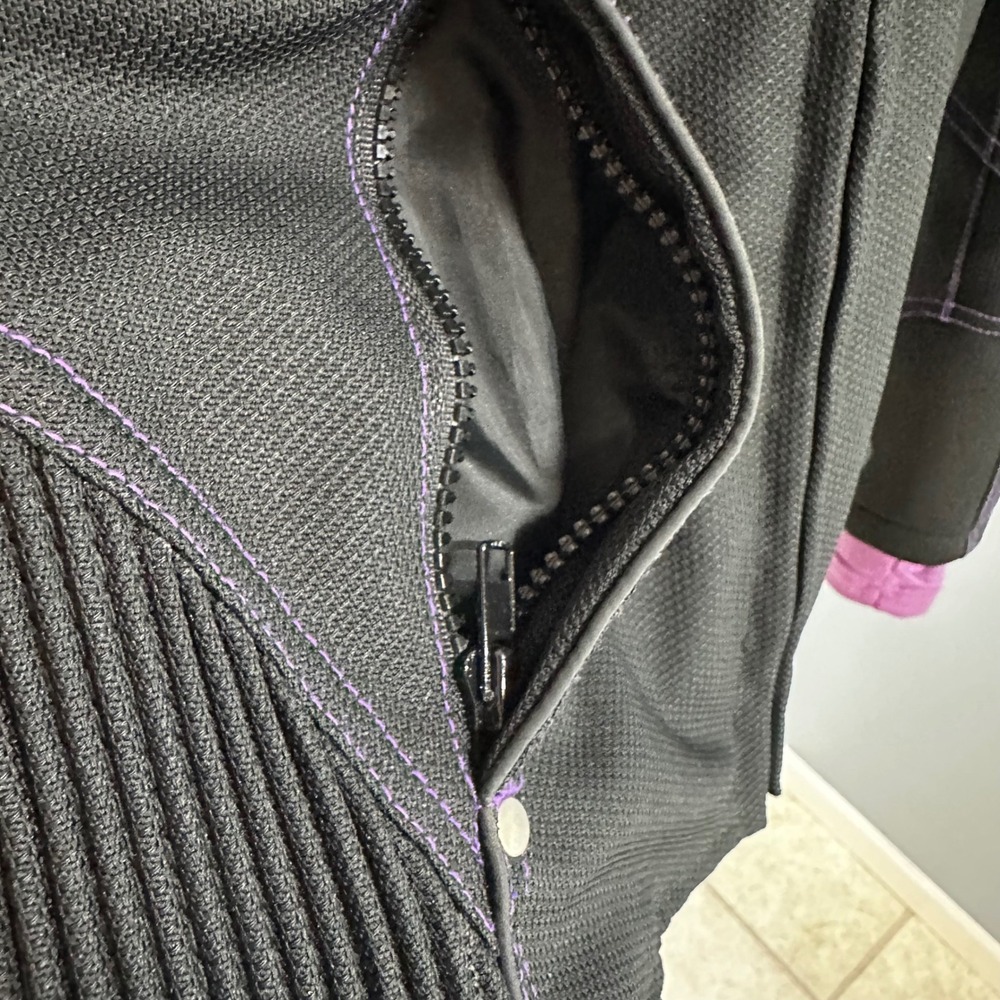 Women Black Purple Motorcycle Jacket Hoodie Liner Tribal Embroidery Biker Medium - Picture 4 of 16